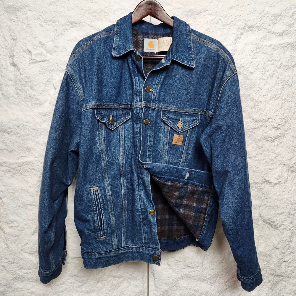Vintage Carhartt JB1998 Darkstone Denim Jacket Blanket Lined USA Large Tall